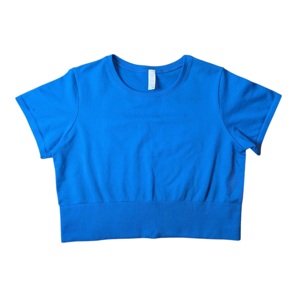 Offline By Aerie Blue Cropped Stretch Workout Crew Neck Short Sleeve Top XXL